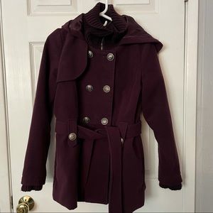 Purple Forever 21 Women’s Pleated Peacoat with Hood Size M